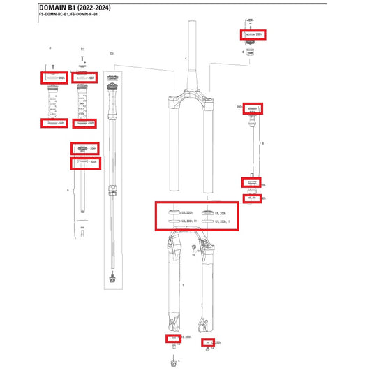 200h/Year Service Kit for ROCKSHOX Domain R/RC B1 Fork 2022-2024