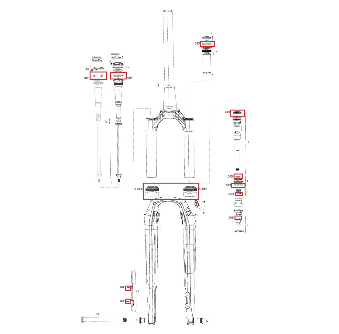 200 t/År Vedligeholdelses-kit ROCKSHOX RUDY XPLR BASE/ULTIMATE A1 (2022)