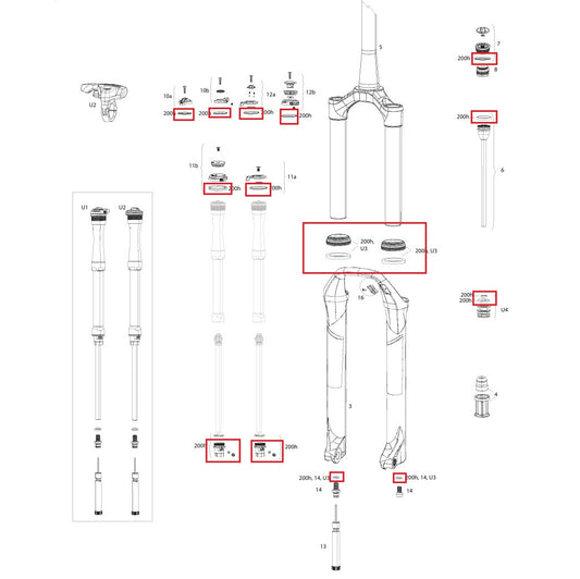 Huoltosarja 200 h/vuosi ROCKSHOX SID SL 32mm/RL/RLC/XX/SELECT/SELECT+/ULT (2017-2020) Gen-B