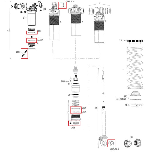 Sada pro údržbu 200 h/rok ROCKSHOX SUPER DELUXE COIL B1 (2023+)/DELUXE COIL B1 (2023+)