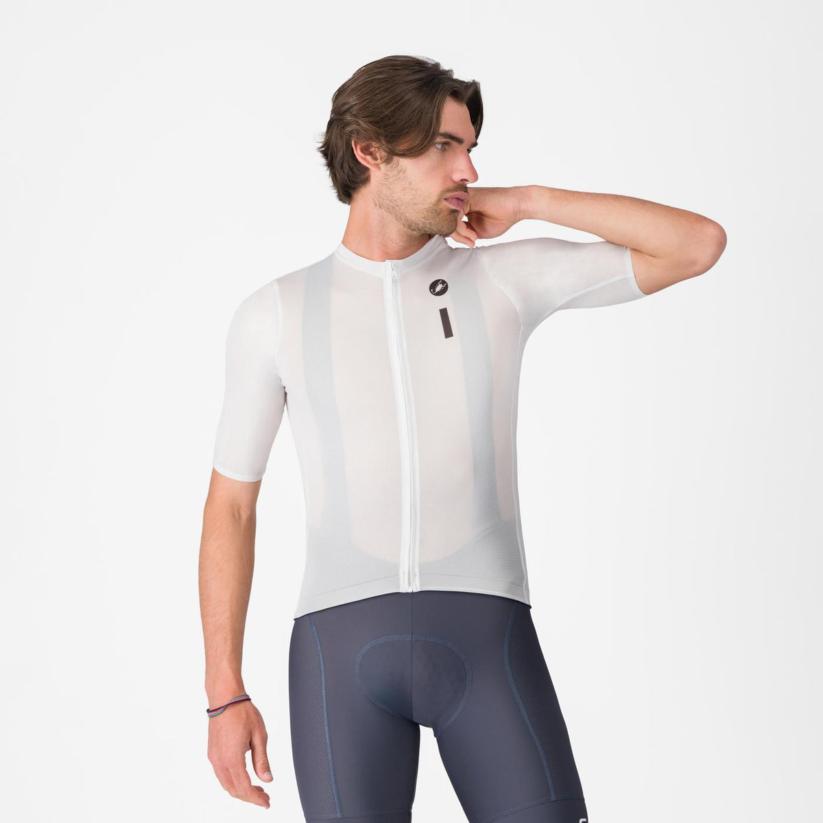 Wielershirt CASTELLI DRITTONE LOGO Korte Mouwen Wit
