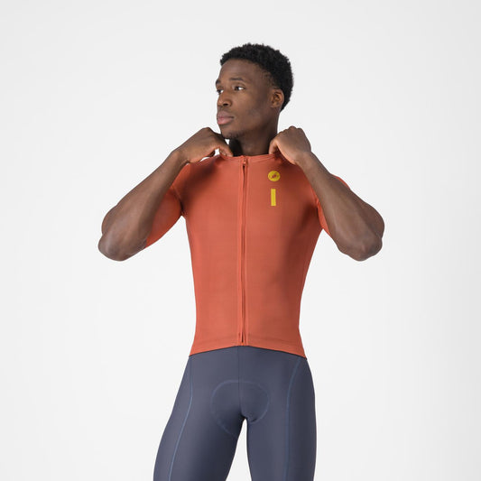 Wielershirt CASTELLI DRITTONE LOGO Korte Mouwen Paprika