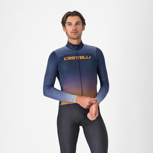 Wielershirt CASTELLLI APICE THERMAL Lange Mouwen Blauw/Oranje