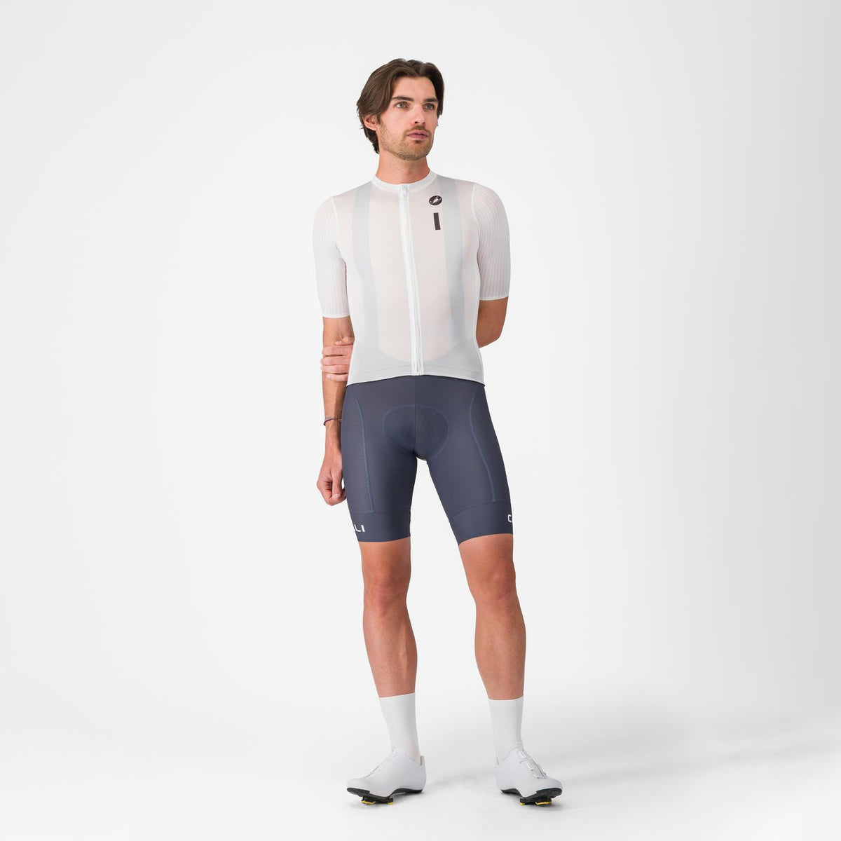 Wielershirt CASTELLI DRITTONE LOGO Korte Mouwen Wit