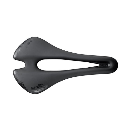 Sadel SAN MARCO ASPIDE SHORT COMFORT OPEN-FIT DYNAMIC S3 Bredde 144mm Mangan-bøjler