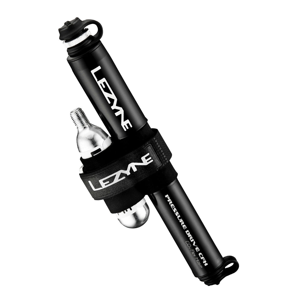 LEZYNE PRESSURE DRIVE CFH käsipump + 16 g CO₂-padrun, must