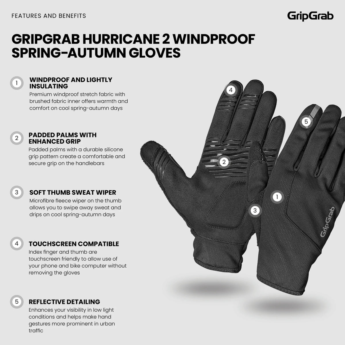 Handsker GRIPGRAB HURRICANE 2 WINDPROOF SPRING AUTUMN Sort