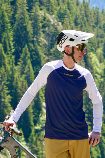 Tricou PROBIKESHOP By CHEF DE FILE FREERIDE Mânecă Lungă Bleumarin/Alb