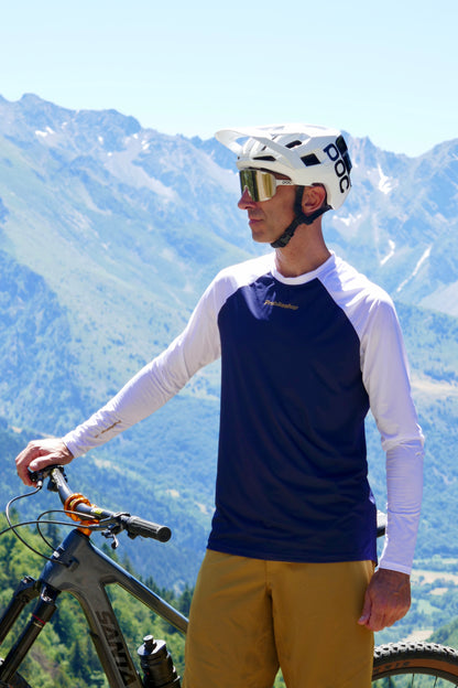 Tricou PROBIKESHOP By CHEF DE FILE FREERIDE Mânecă Lungă Bleumarin/Alb
