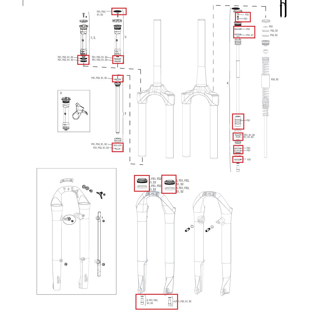 Complete ROCKSHOX SOLO AIR-afdichtingsset voor voorvork #11.4018.056.000