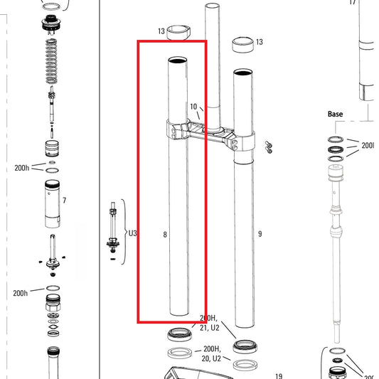 Höger Dykrör ROCKSHOX 38mm BOXXER D1+(2024+) Svart