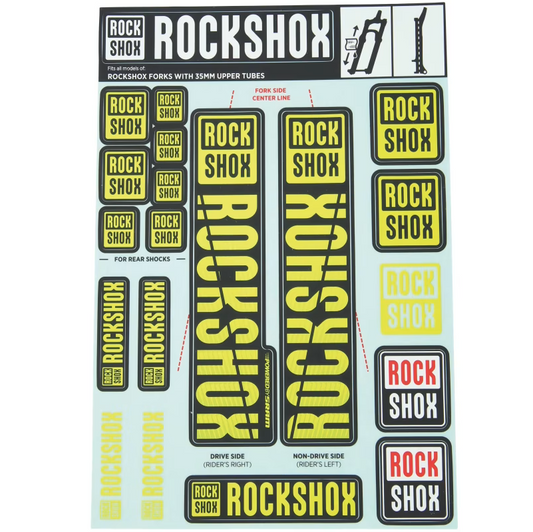 ROCKSHOX klistermærkesæt til 35 mm forgafler MY18 til PIKE/LYRIK/YARI/DOMAIN/REVELATION gul #11.4318.003.507