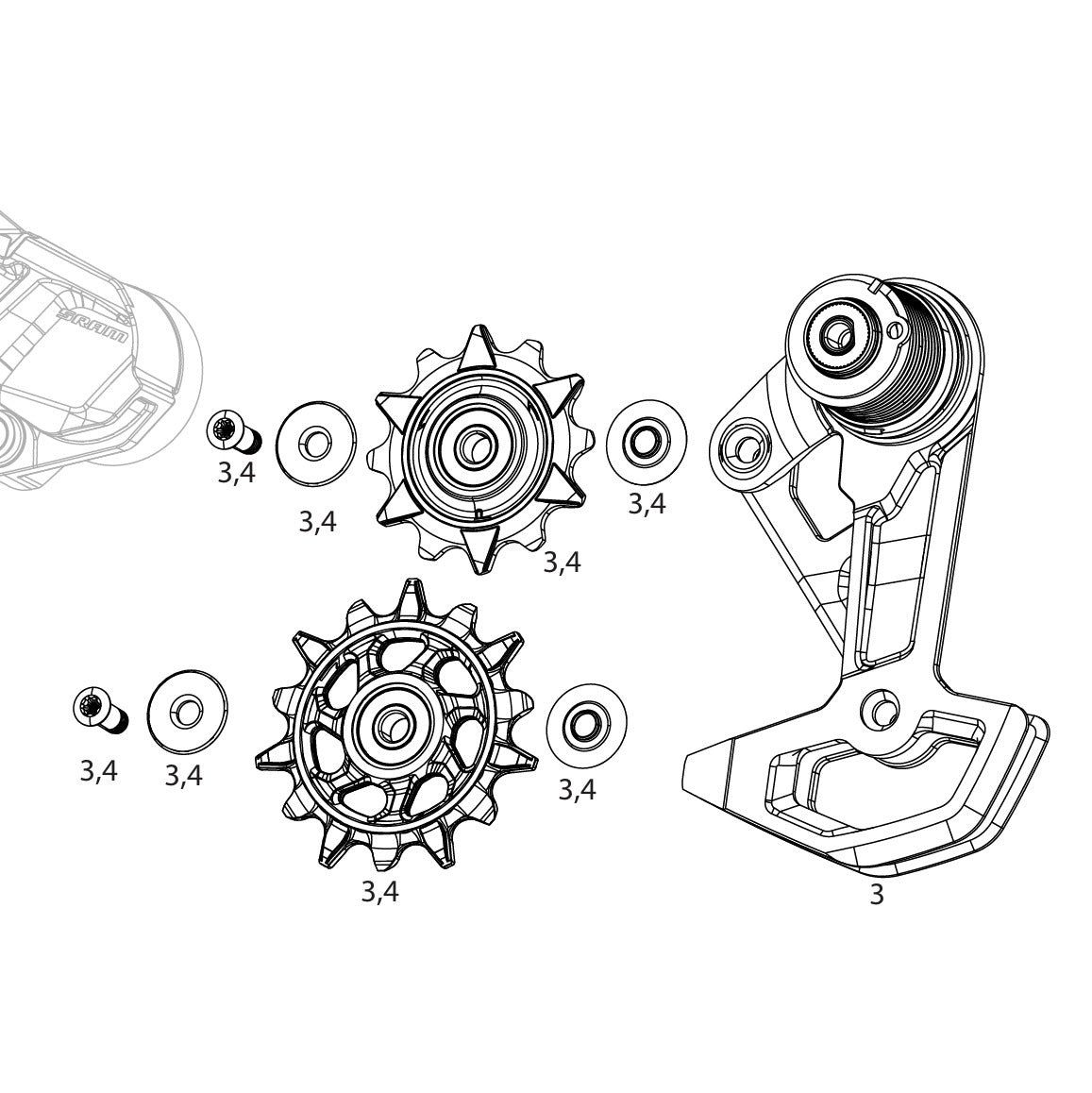 Πλήρης Πλάκα Πίσω Ντεραγιέρ 7V SRAM XX DH T-TYPE EAGLE AXS