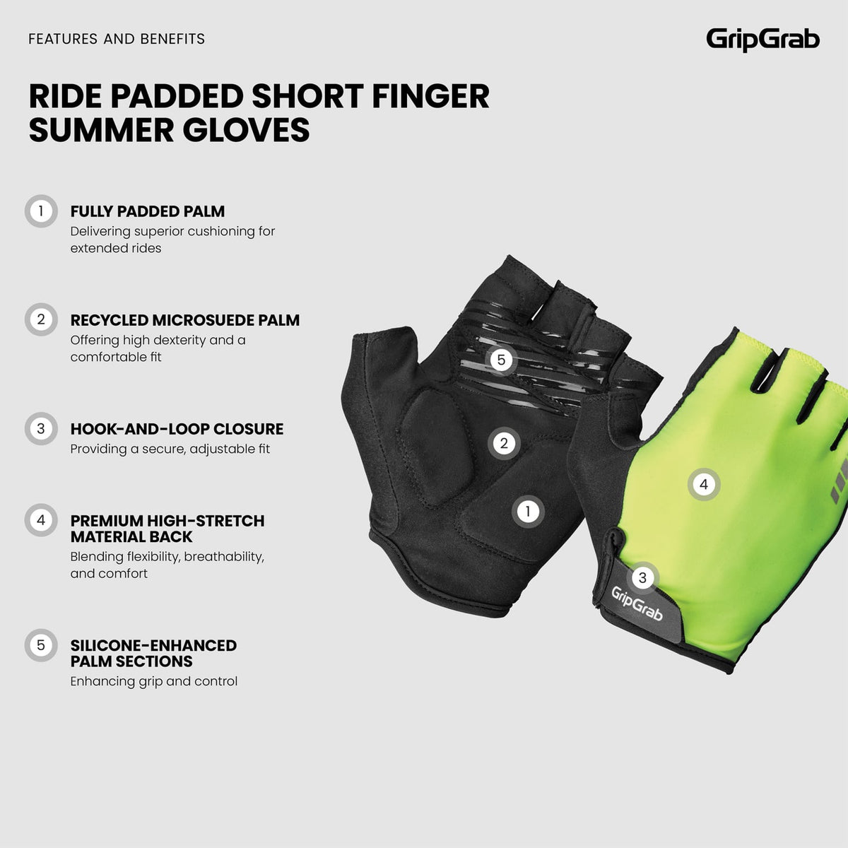 Korta Handskar GRIPGRAB RIDE RC MAX Gul