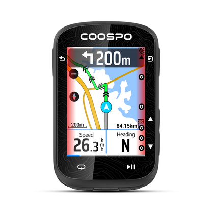Ποδηλατικό GPS COOSPO CS600 — μπροστινή όψη, πλοήγηση σε χάρτη