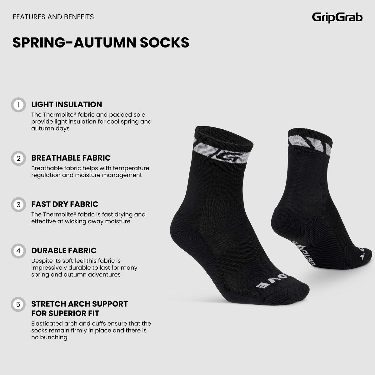 GRIPGRAB SPRING AUTUMN cykelstrømper i sort