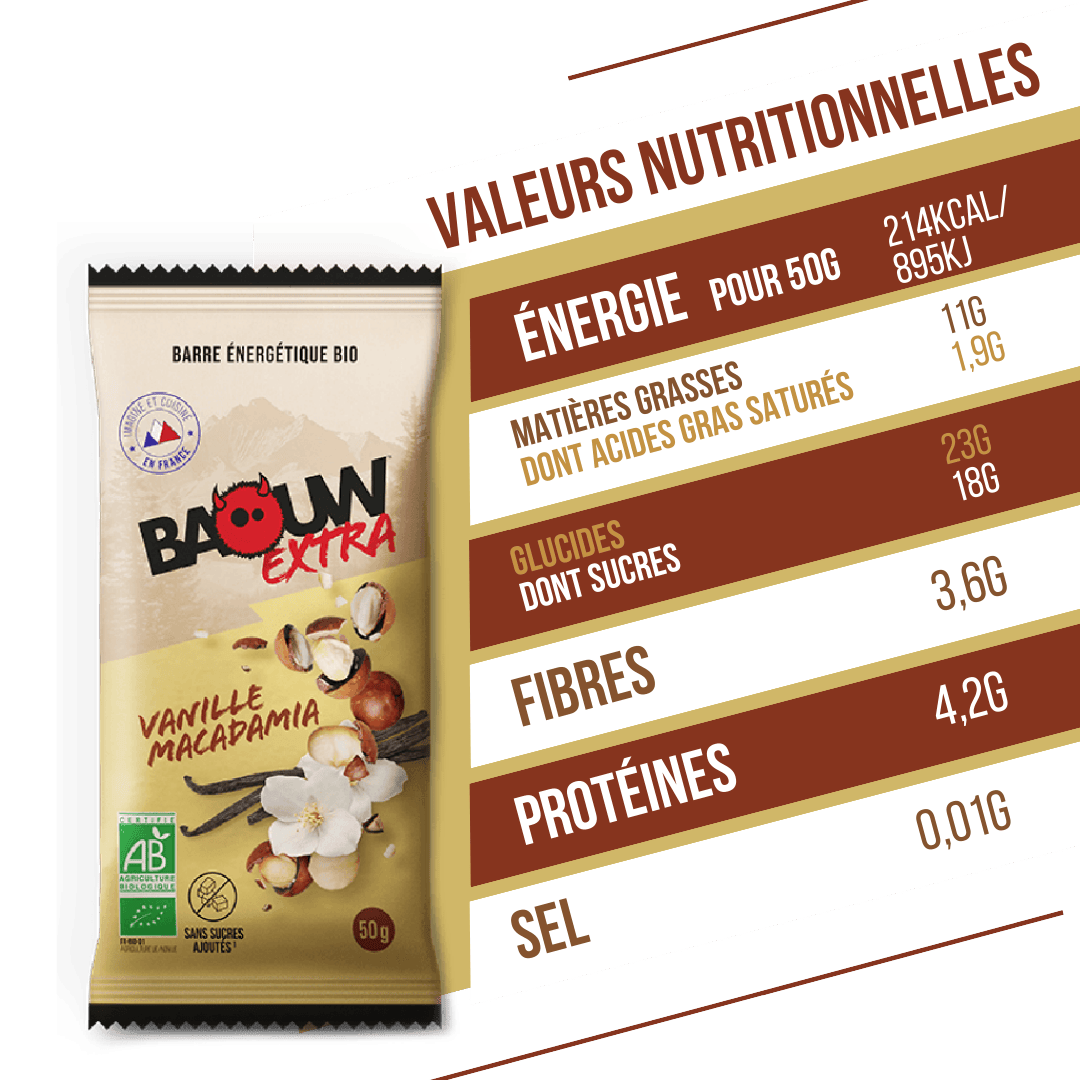 BAOUW BIO EXTRA Vanilla-Macadamia Energy Bar (50g)