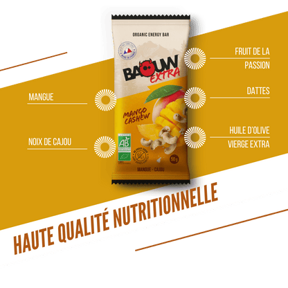 Baton energizant BAOUW BIO EXTRA Mango Caju (50 g)