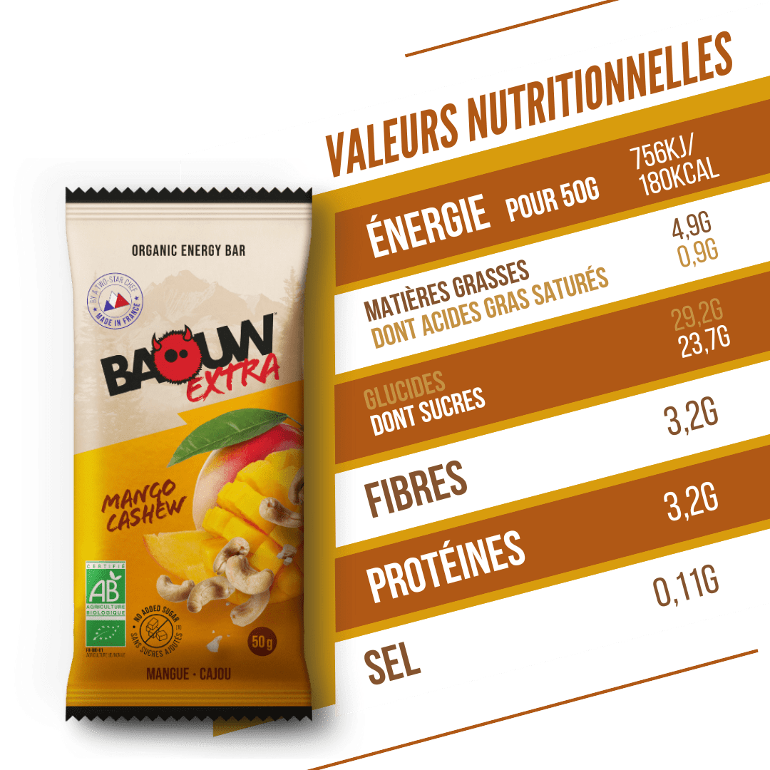 Energetická tyčinka BAOUW BIO EXTRA Mango Kešu (50g)