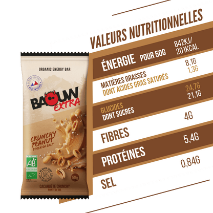 Ενεργειακή Μπάρα BAOUW BIO EXTRA Cacahuète Crunchy (50g)