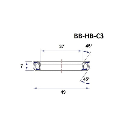 Stuurbuis lager BLACK BEARING C3 45/45° (37 x 49 x 7 mm)