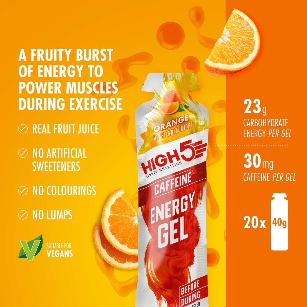 Energigel HIGH5 ENERGY GEL Caffeine (40 g) Appelsin