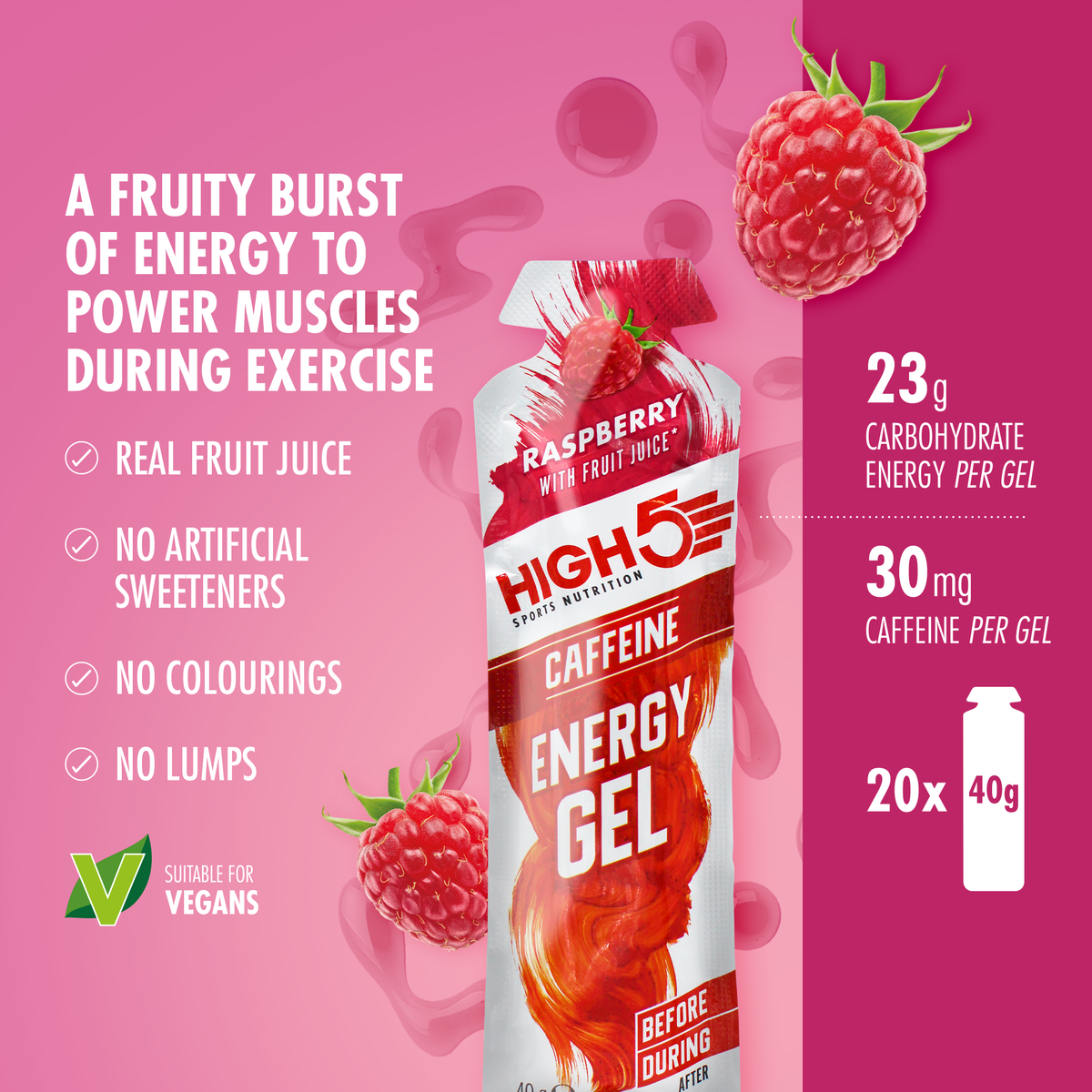 Energetický gel HIGH5 ENERGY GEL Caffeine (40g) Malina