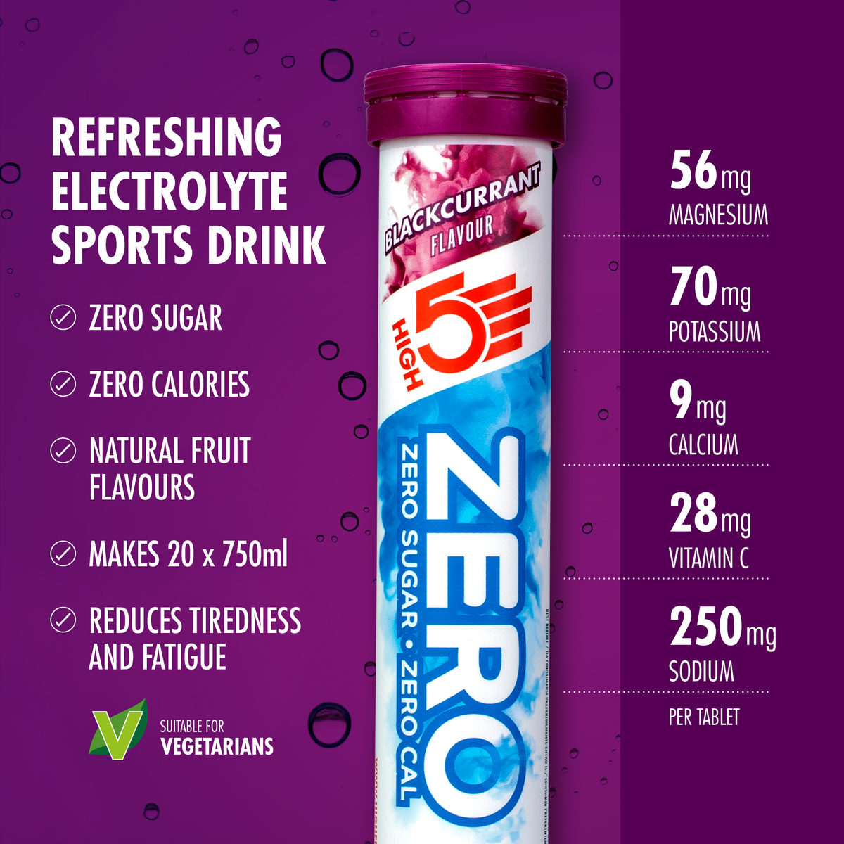 HIGH5 ZERO -elektrolyyttinesteytystabletit (x20) Mustaherukka