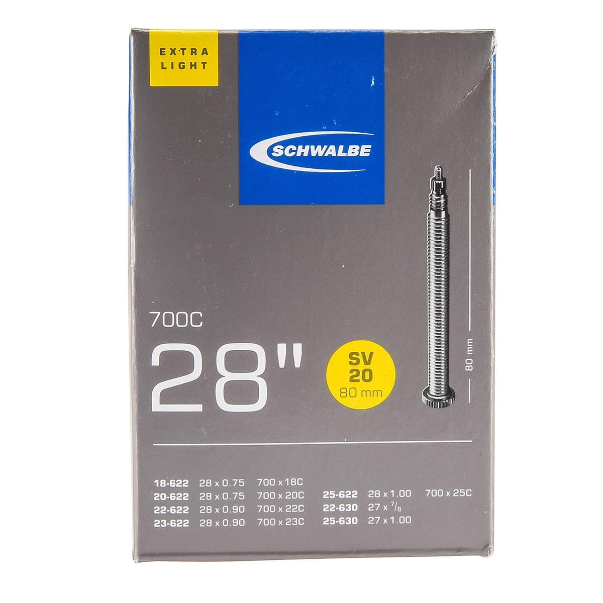 Duše SCHWALBE EXTRALIGHT SV20 700x18/25c Presta 80 mm