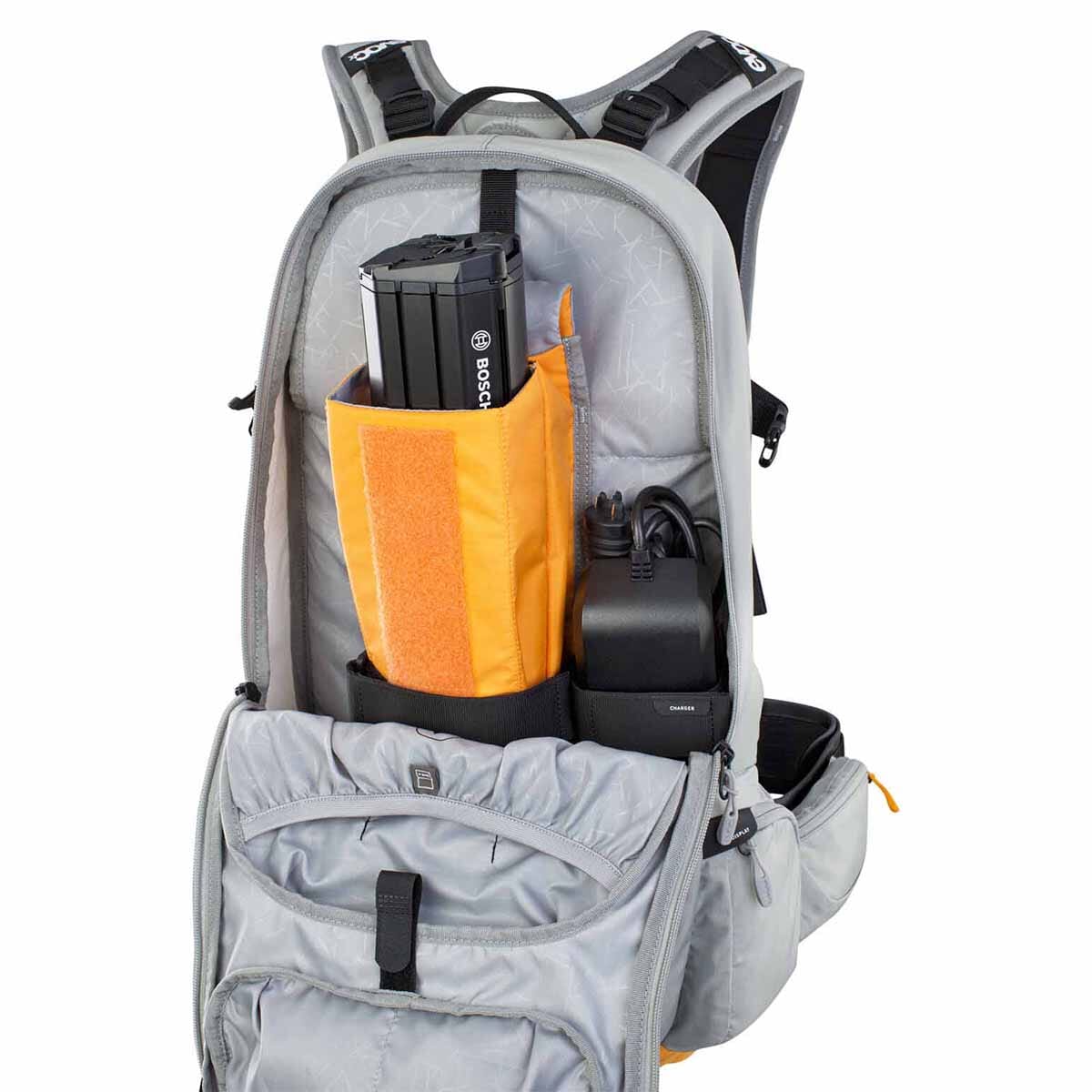 EVOC FR ENDURO E-RIDE 16L Grey/Orange Backpack with Back Protector