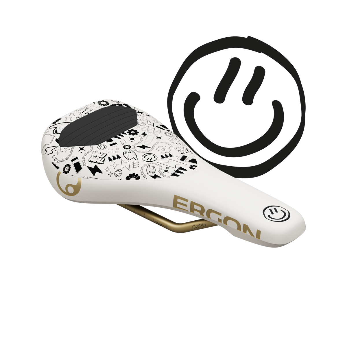 ERGON SM Downhill Comp-sadel, Vali Höll-udgave, hvid, med CrMo-skinner