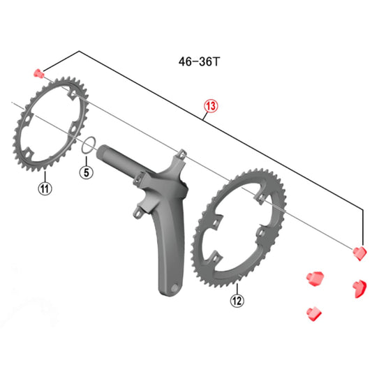 Sæt med 4 Skruer og Rør til Kombination 46-36 til Kranksæt SHIMANO ULTEGRA FC-R8000