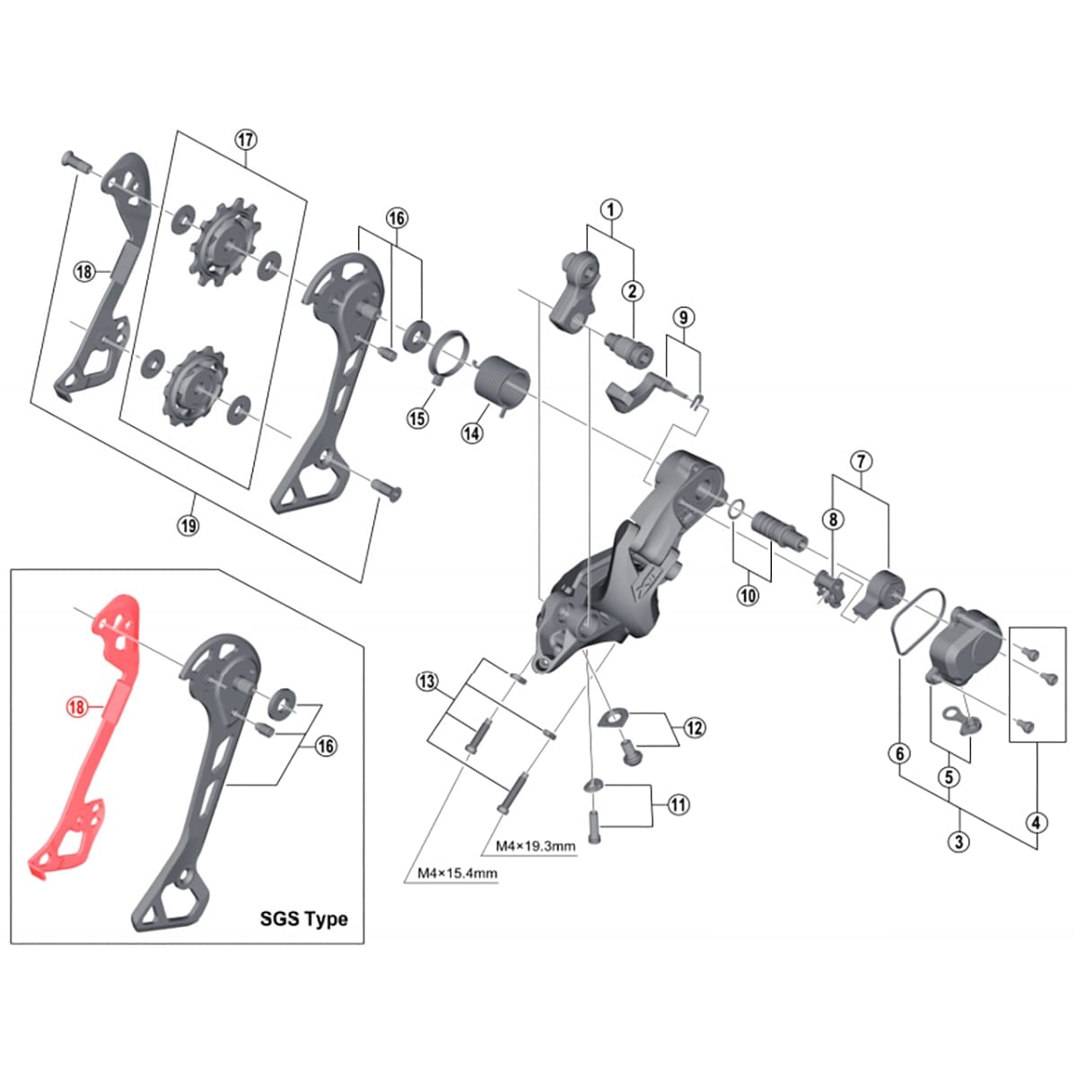 Εσωτερική Μακριά Γλώσσα Πίσω Ντεραγιέρ SHIMANO XT M8000 SGS #Y5RT10000