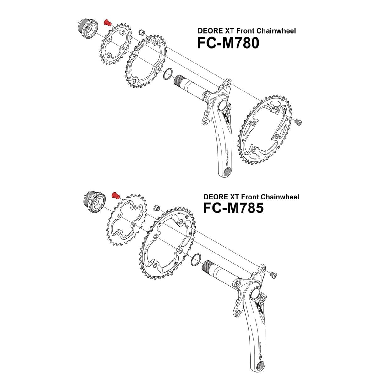 SHIMANO XT M780 / M785 Inner Chainring Chimney Bolt Kit (x4) Silver