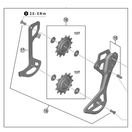 12V Achterderailleurklem en -wieltjes SHIMANO XTR RD-M9250 GS