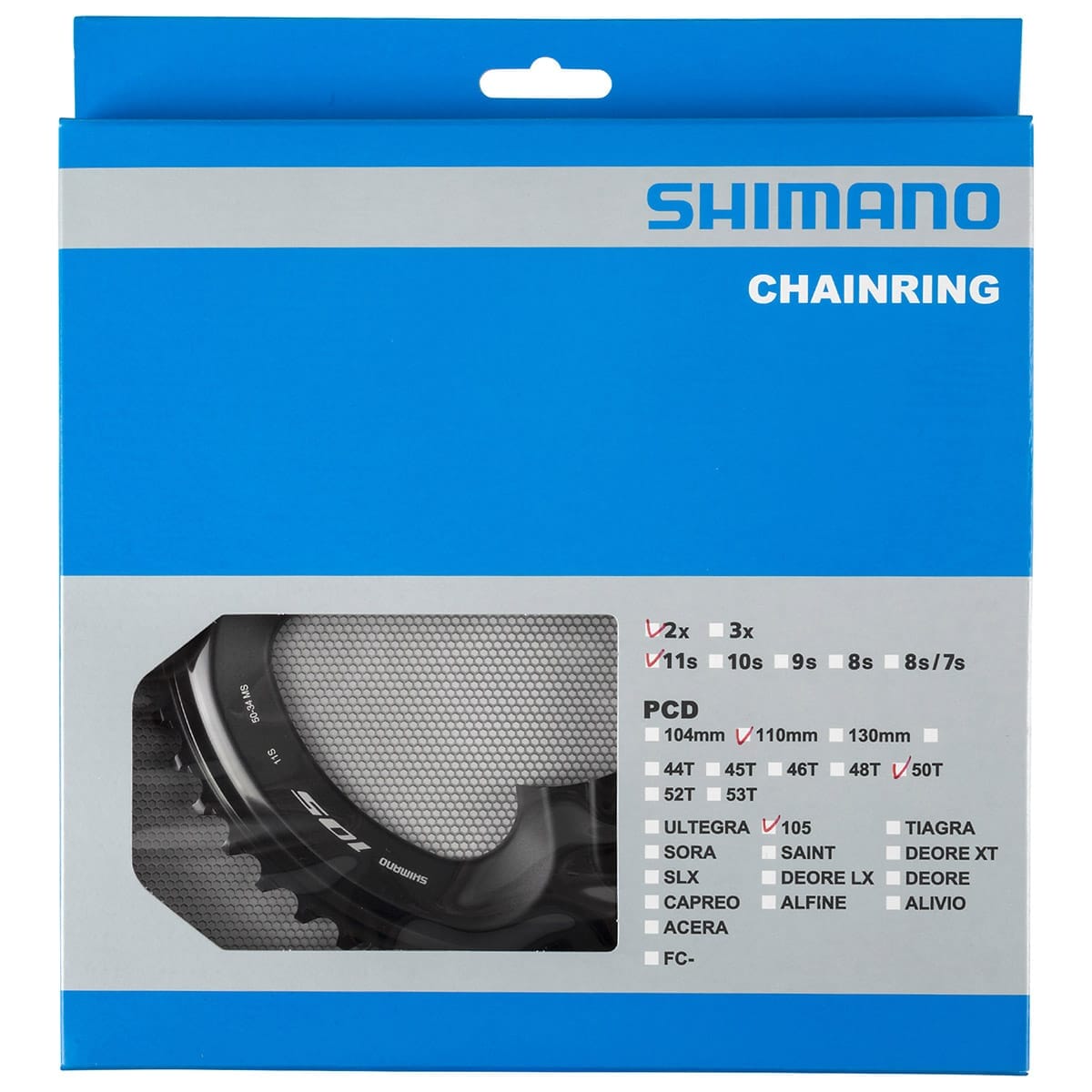 Ydre 11-trins kædeblad SHIMANO 105 R7000 110 mm Sort