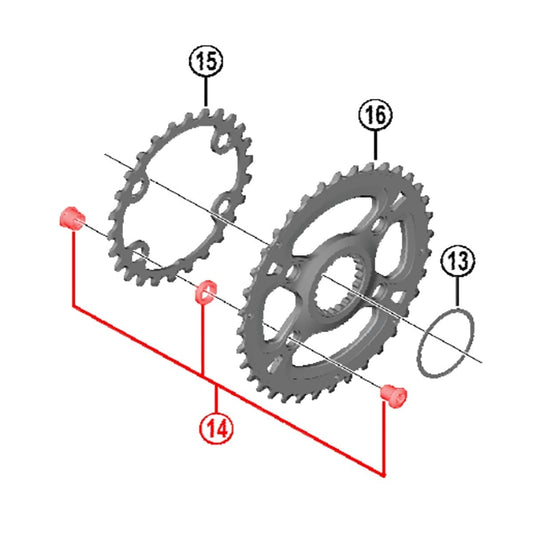 Kit 4 schroeven en schoorsteentjes voor dubbel trapas SHIMANO XT FC-M8100-2 #Y0J898020 zwart