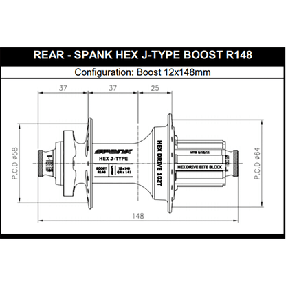 Butuc spate SPANK HEX DRIVE 102T 12x148 mm Boost