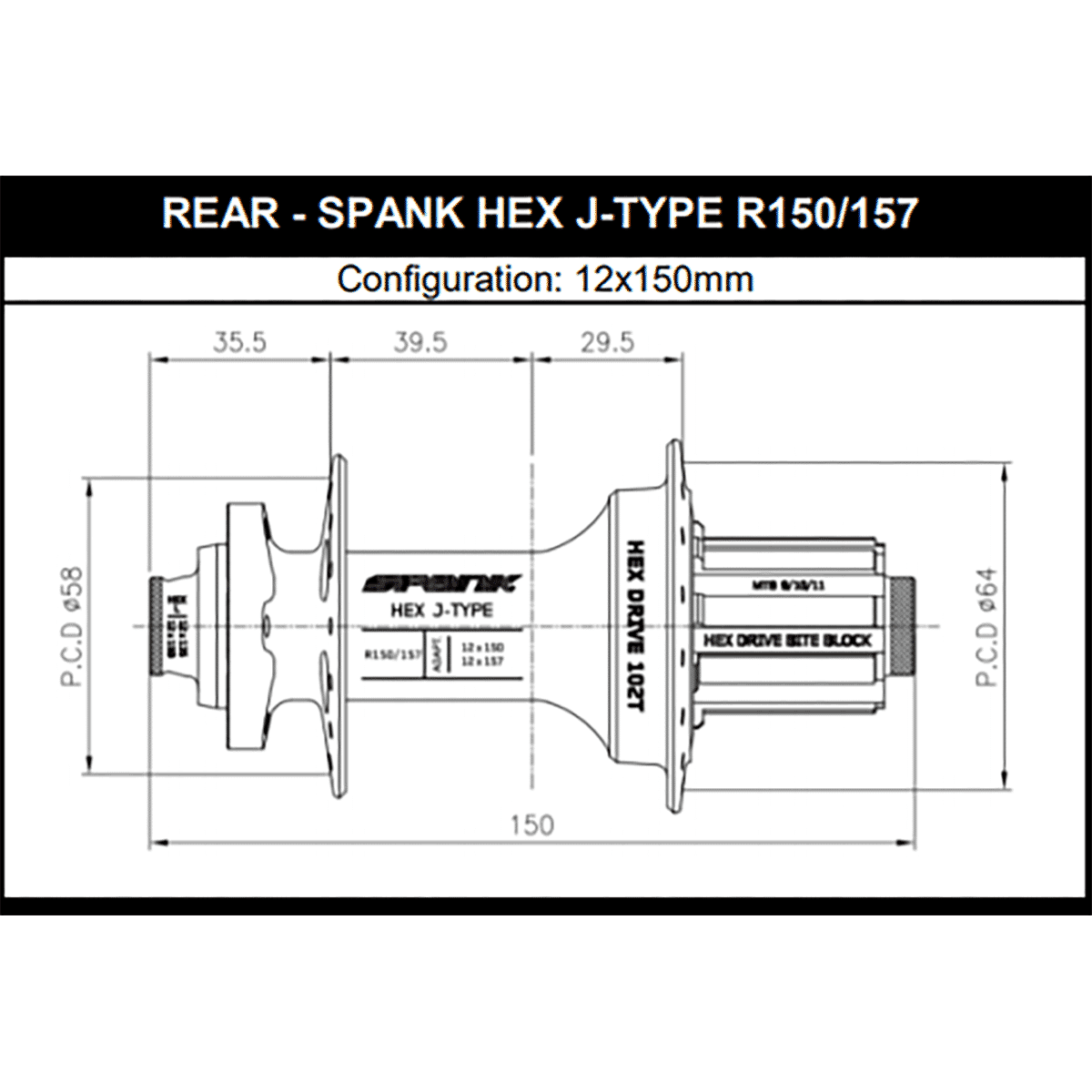 Πίσω Πλήμνη SPANK HEX DRIVE 102T 12x150/157 mm