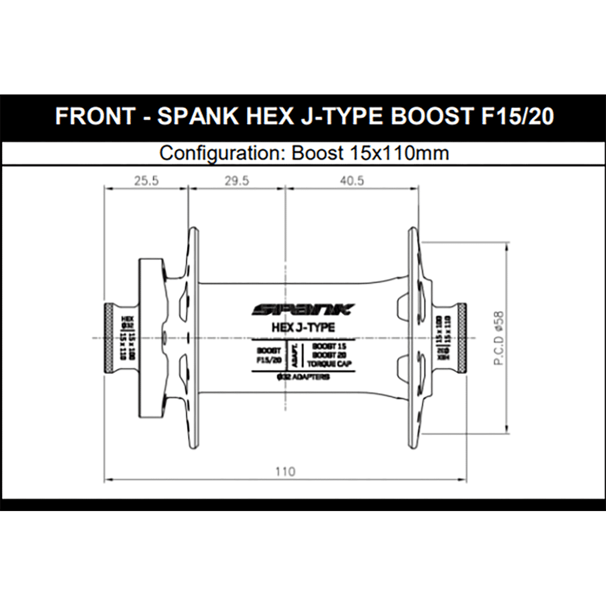 Forhjulsnav SPANK HEX 15/20 mm Boost Sort
