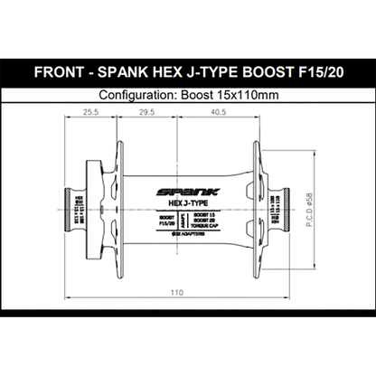 SPANK HEX 15/20 mm Boost Front Hub Black