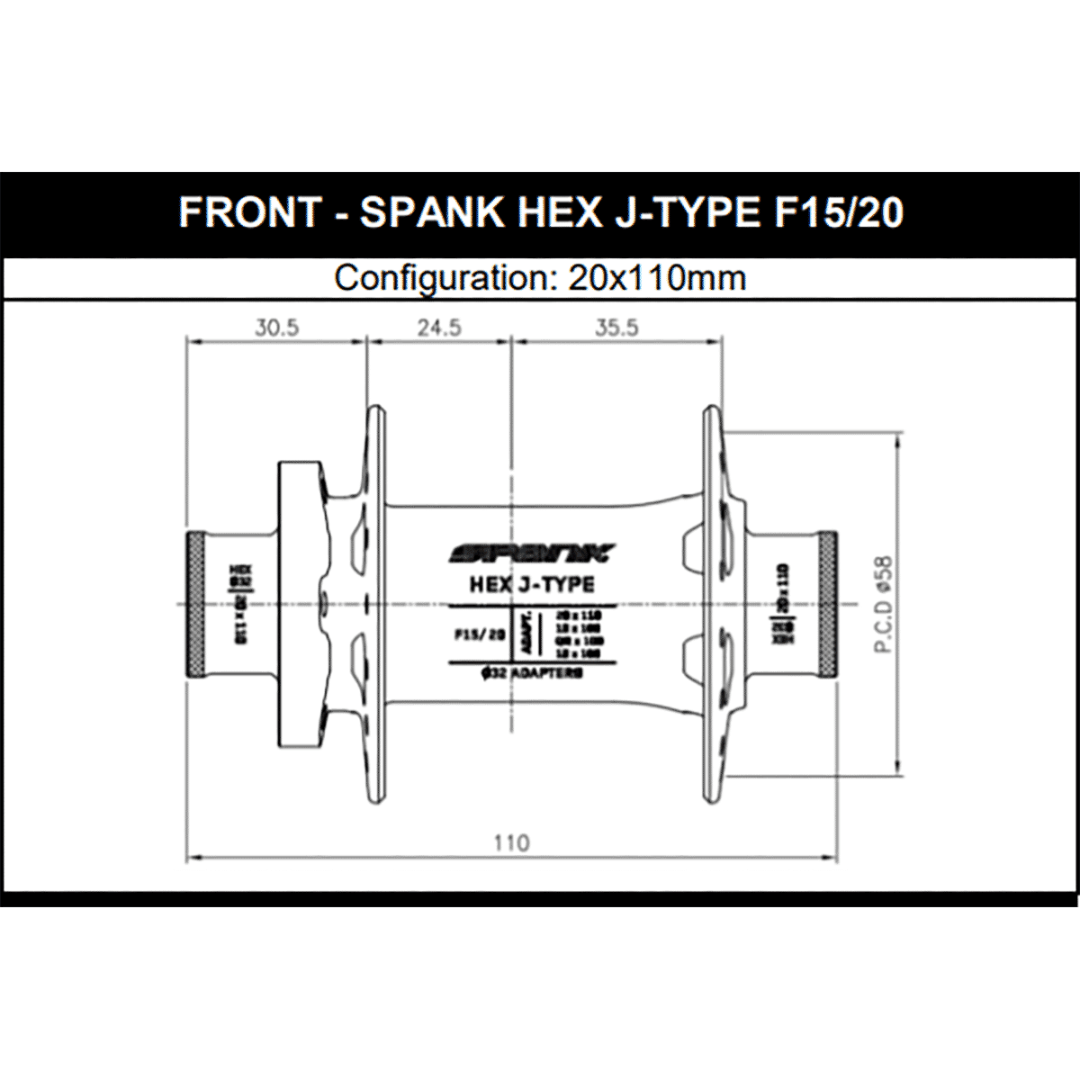 Μπροστινή Πλήμνη SPANK HEX 15/20 mm