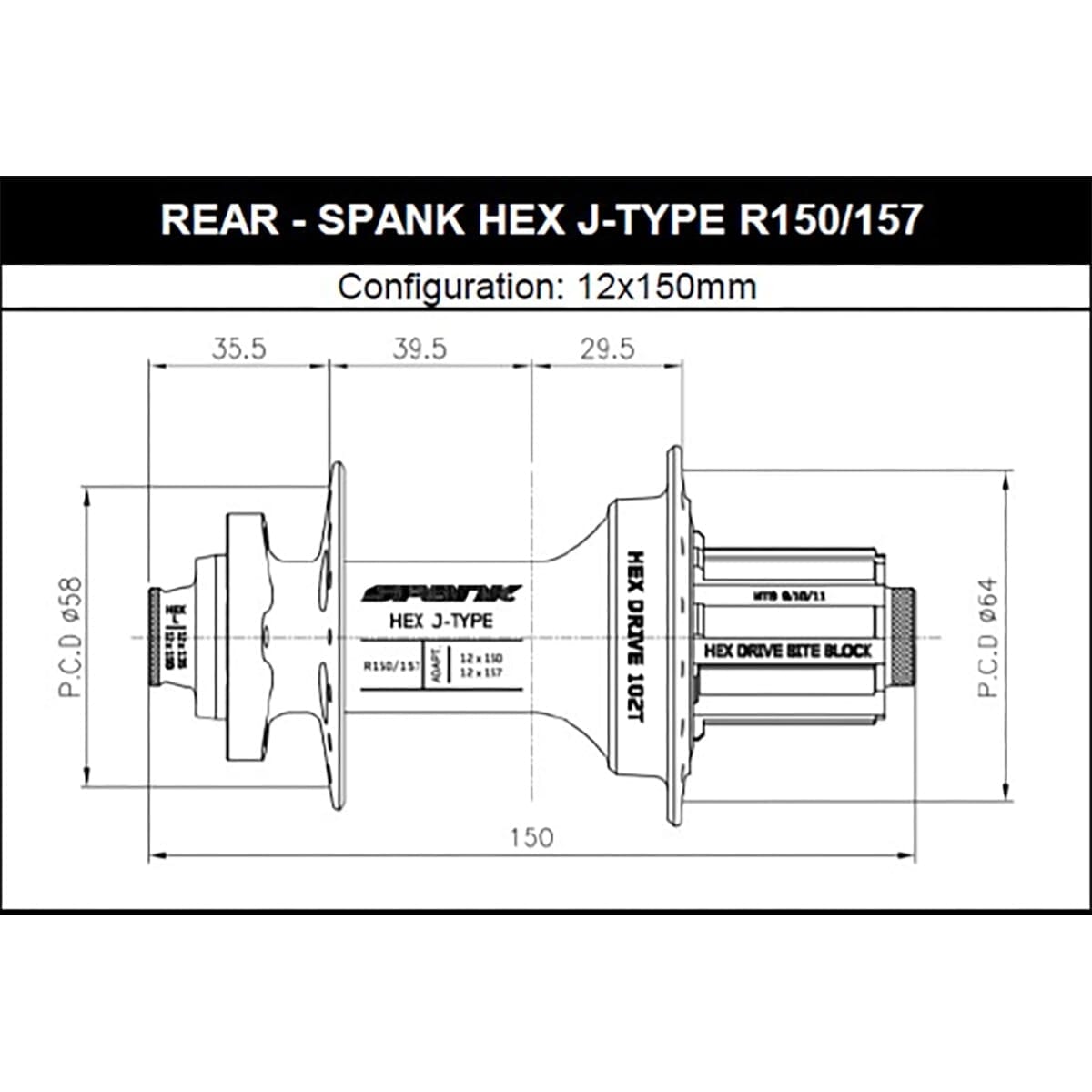 Πίσω Πλήμνη SPANK HEX DRIVE 102T 12x150/157 mm