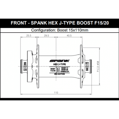 SPANK HEX első agy 15/20 mm Boost kék