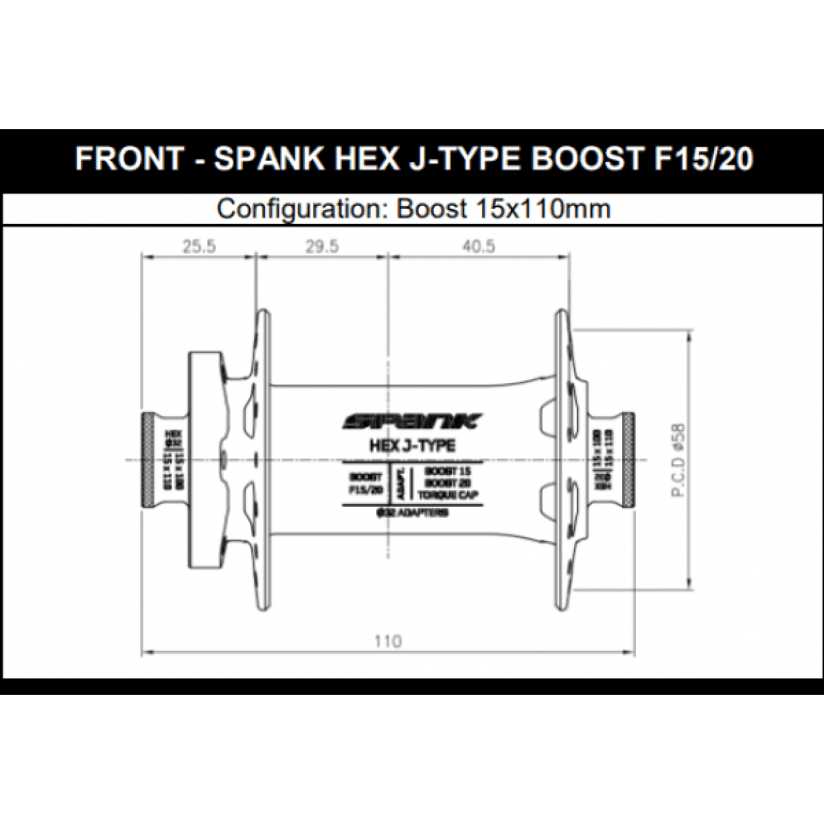 Framhjulsnav SPANK HEX 15/20 mm Boost Orange