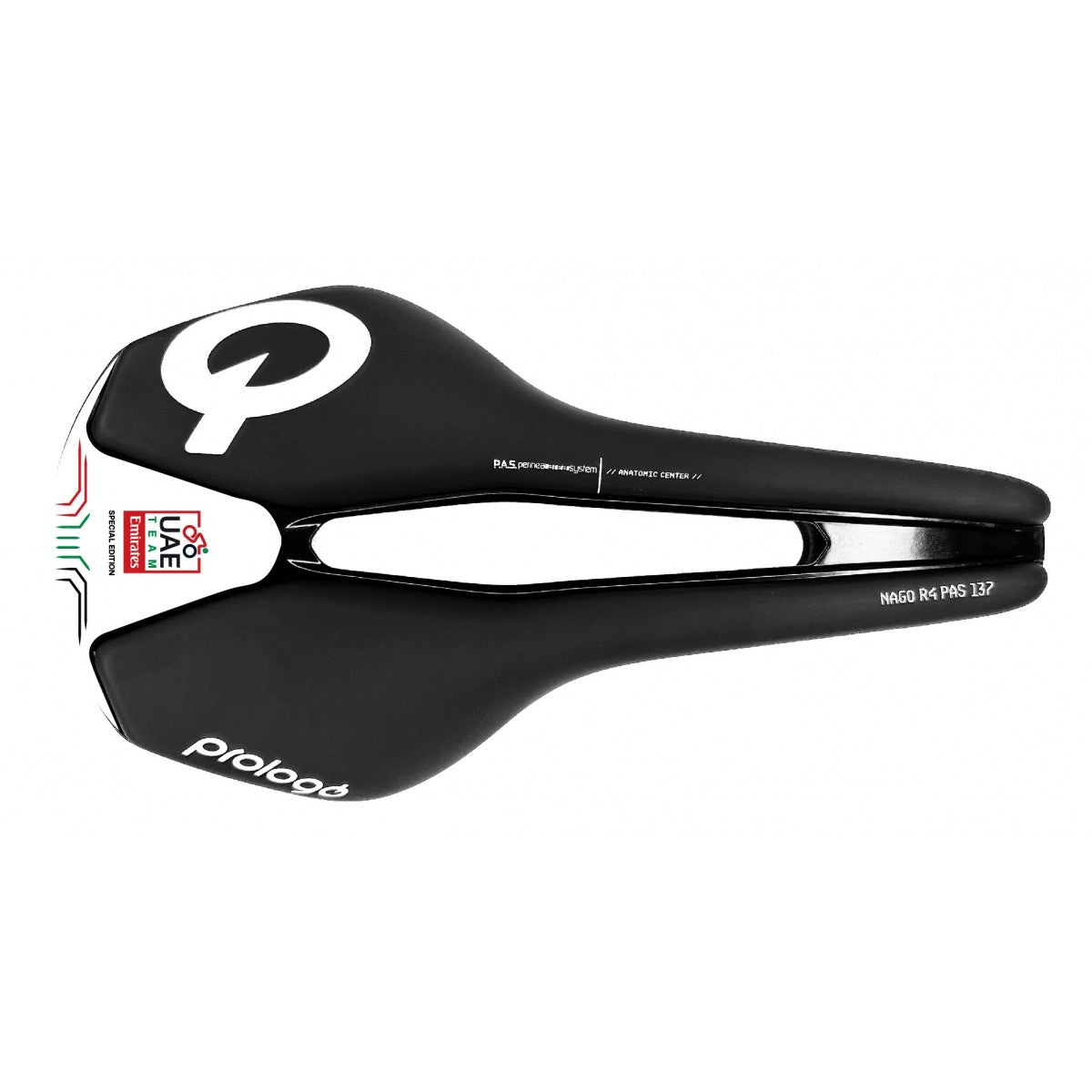 Sadel PROLOGO NAGO R4 PAS 137mm Skenor Tirox Svart/Vit UAE