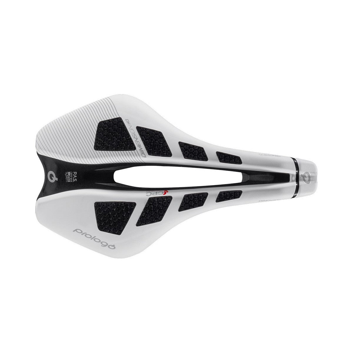 Sadel PROLOGO DIMENSION CPC Skenor Tirox bredd 143mm Vit