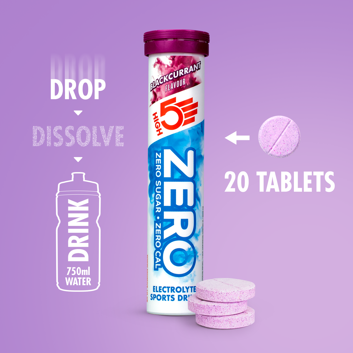 HIGH5 ZERO -elektrolyyttinesteytystabletit (x20) Mustaherukka