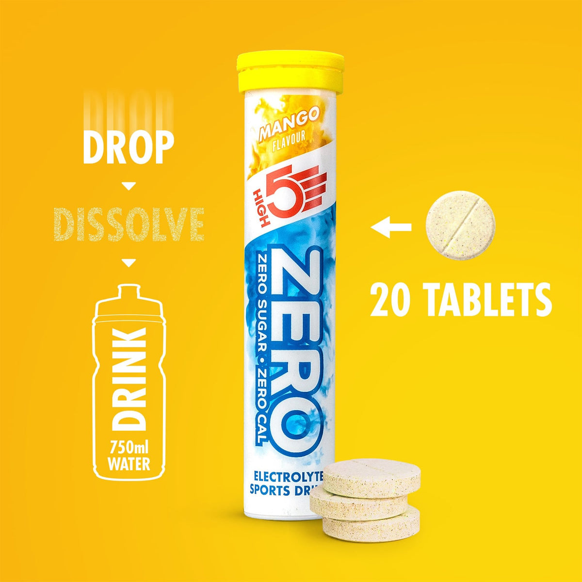 HIGH5 ZERO Elektrolyyttinesteytystabletit (x20) Mango