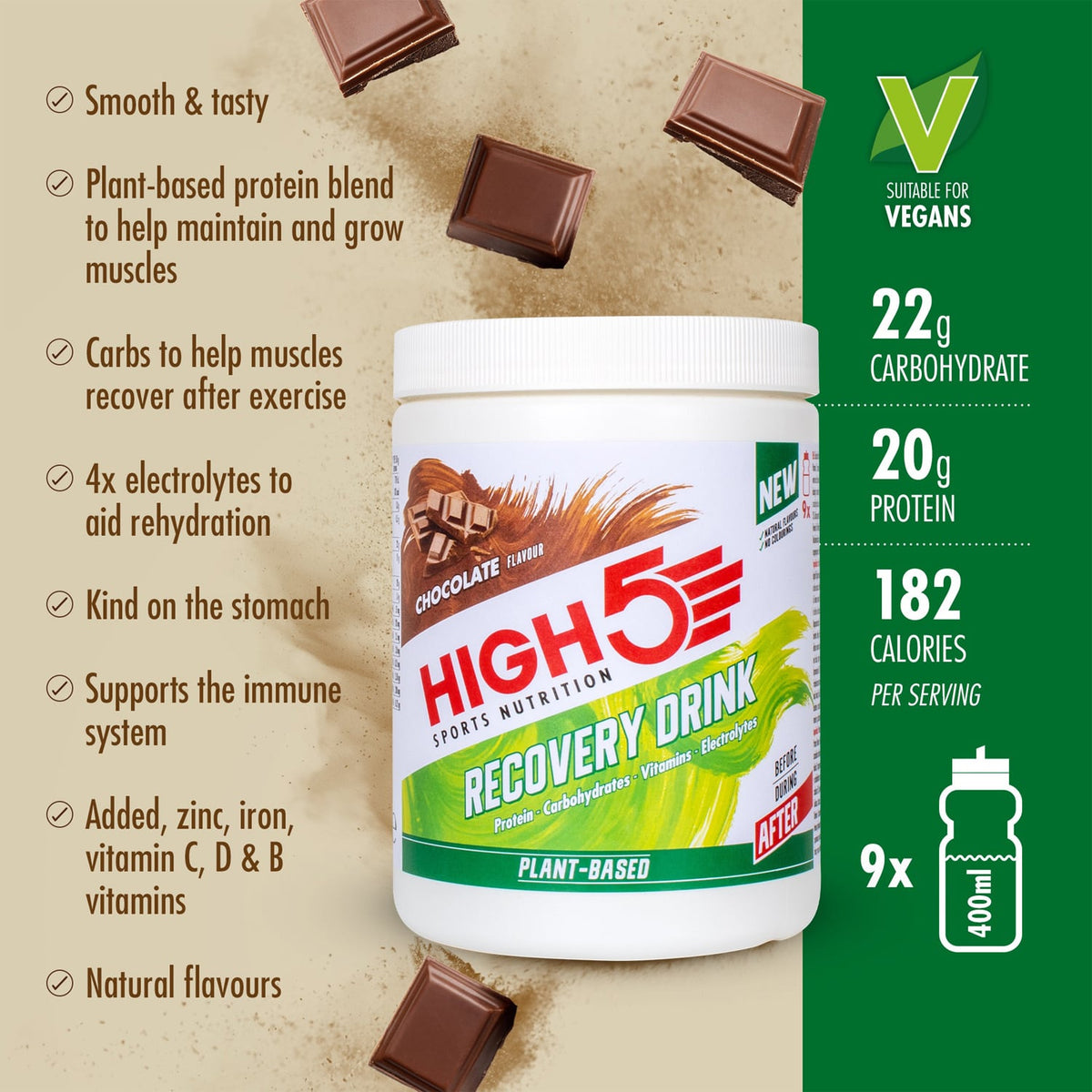 Hersteldrank HIGH5 PLANT-BASED RECOVERY DRINK (450g) Chocolade